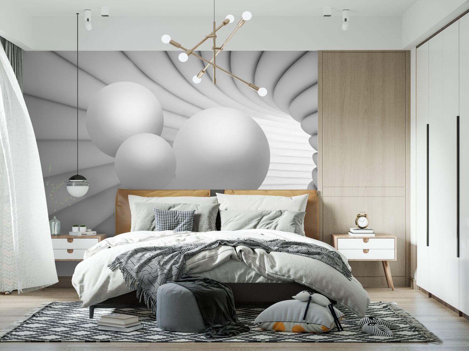 Fototapeta perspektywa tunelu wypełniona jest srebrnymi kulami