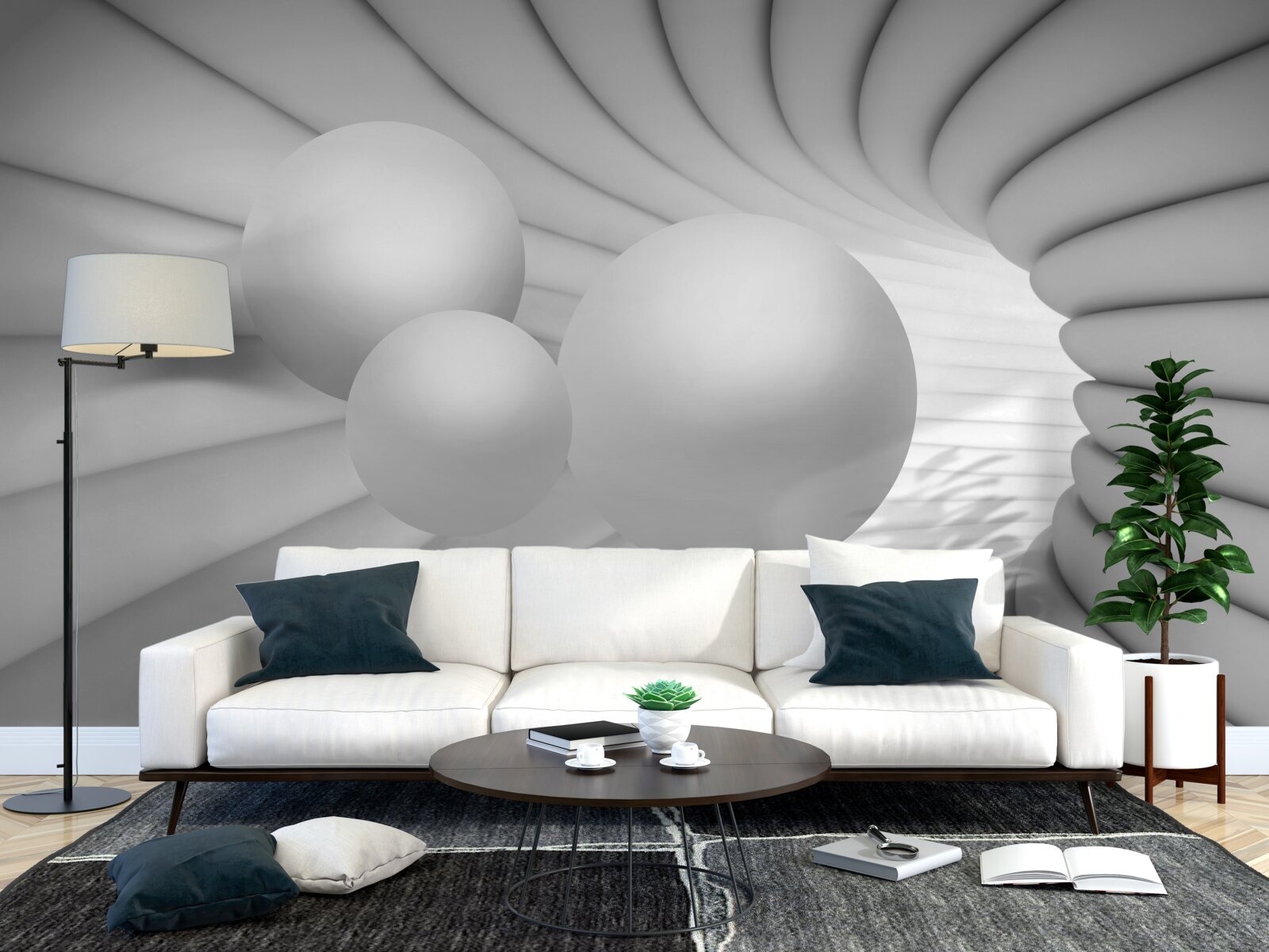 Fototapeta perspektywa tunelu wypełniona jest srebrnymi kulami