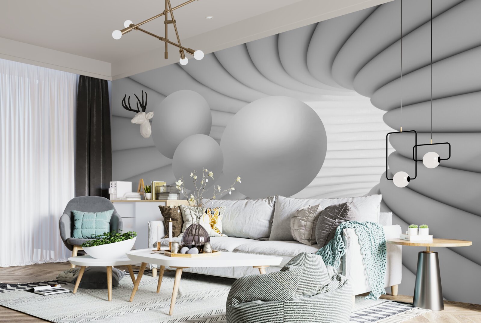 Fototapeta perspektywa tunelu wypełniona jest srebrnymi kulami