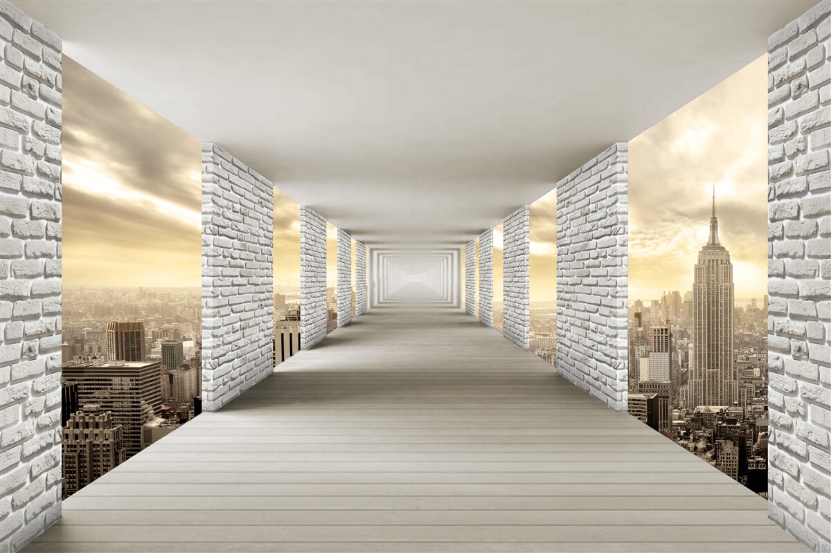 Fototapeta niekończący się tunel wiszący nad miastem