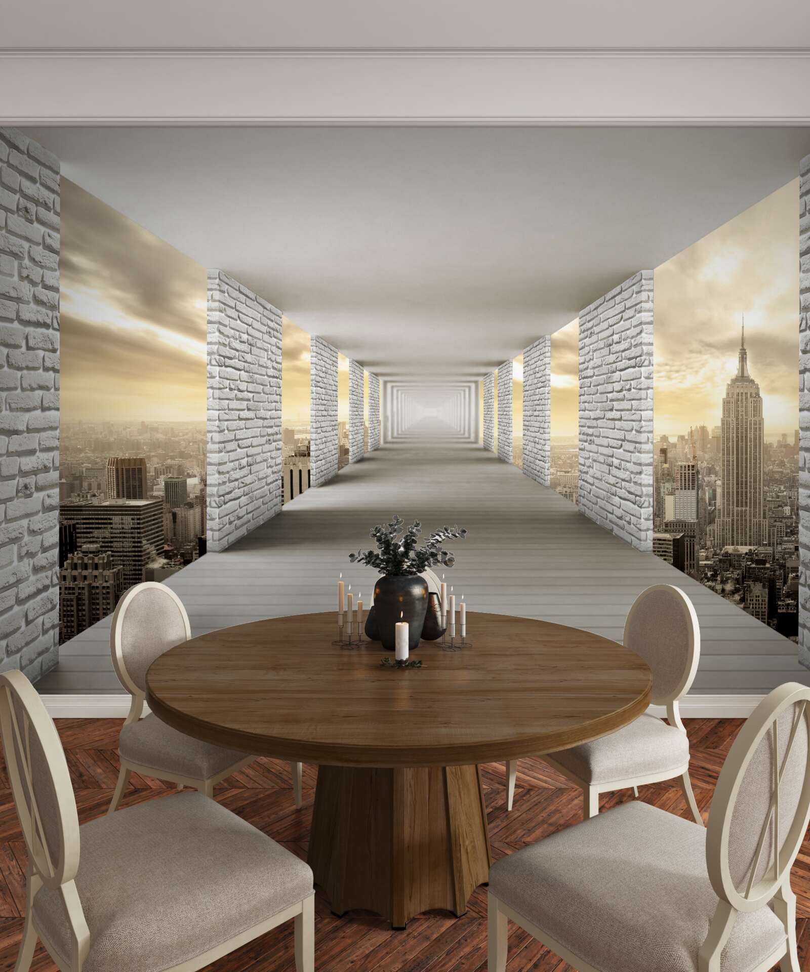 Fototapeta niekończący się tunel wiszący nad miastem