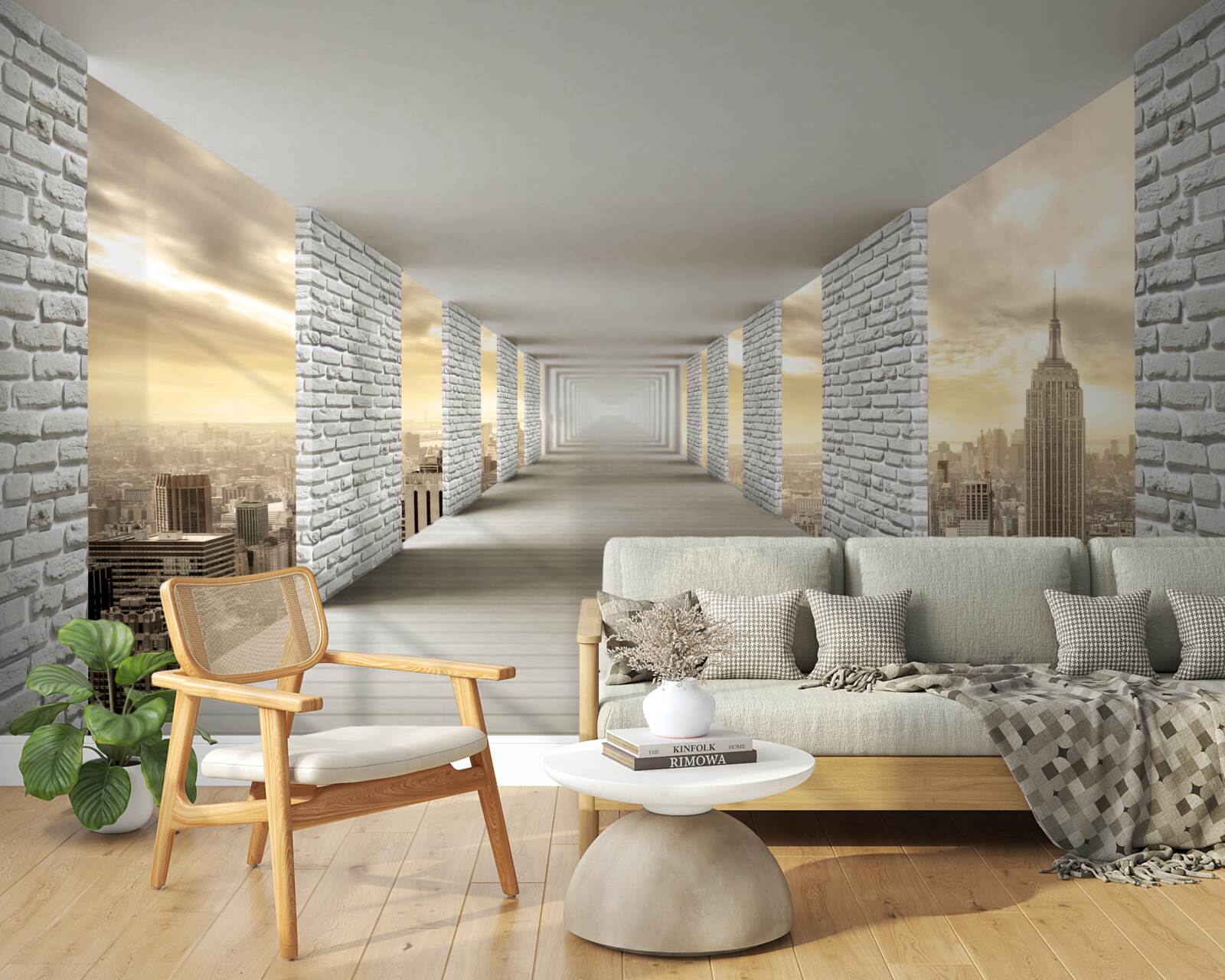 Fototapeta niekończący się tunel wiszący nad miastem