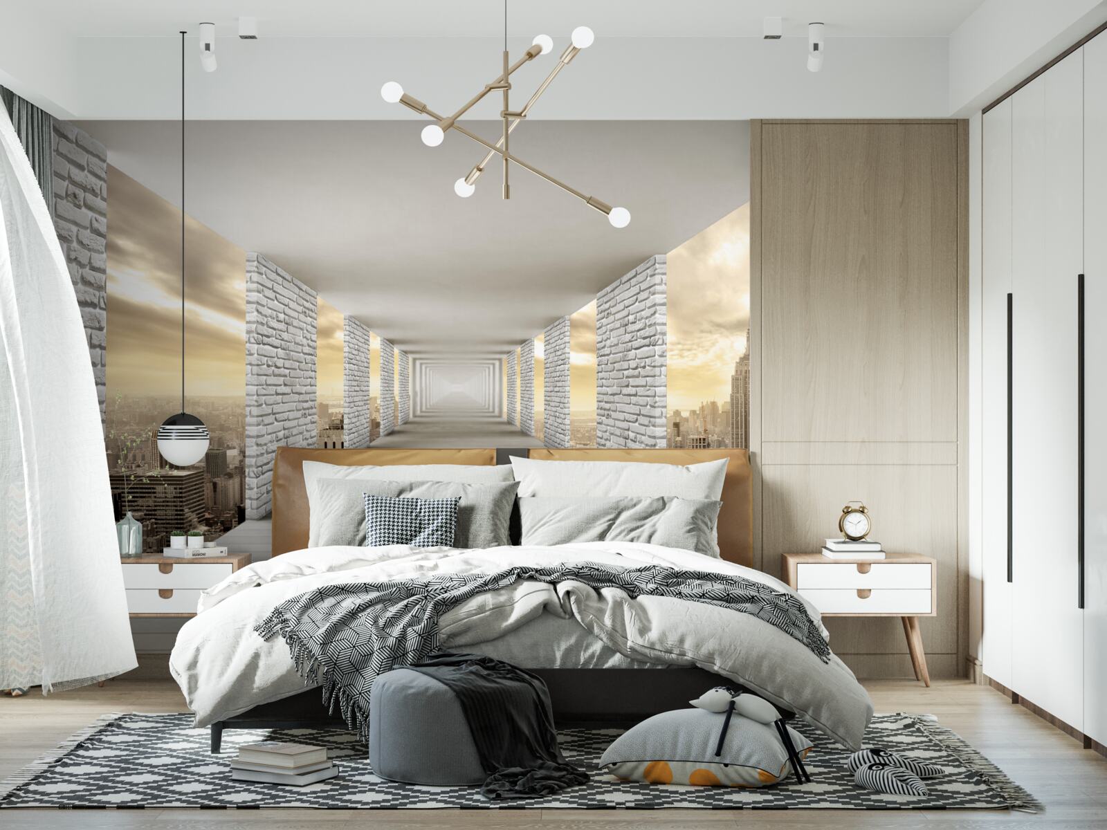 Fototapeta niekończący się tunel wiszący nad miastem