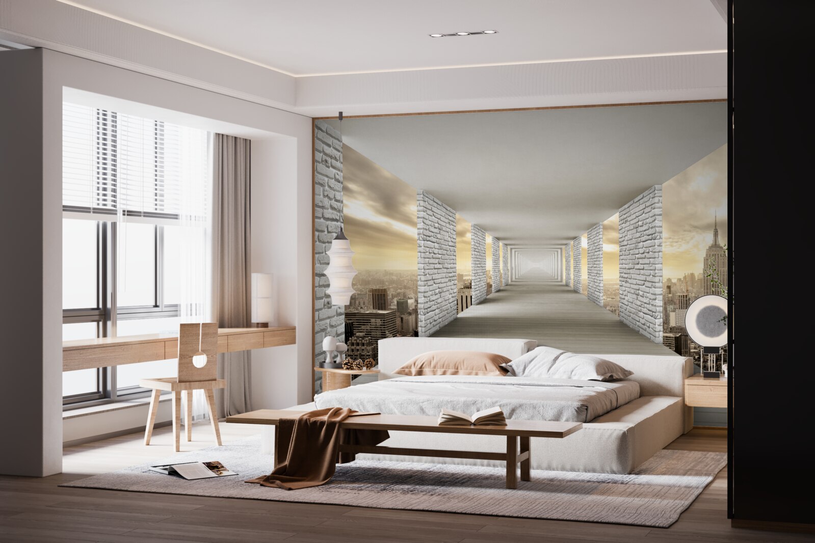 Fototapeta niekończący się tunel wiszący nad miastem