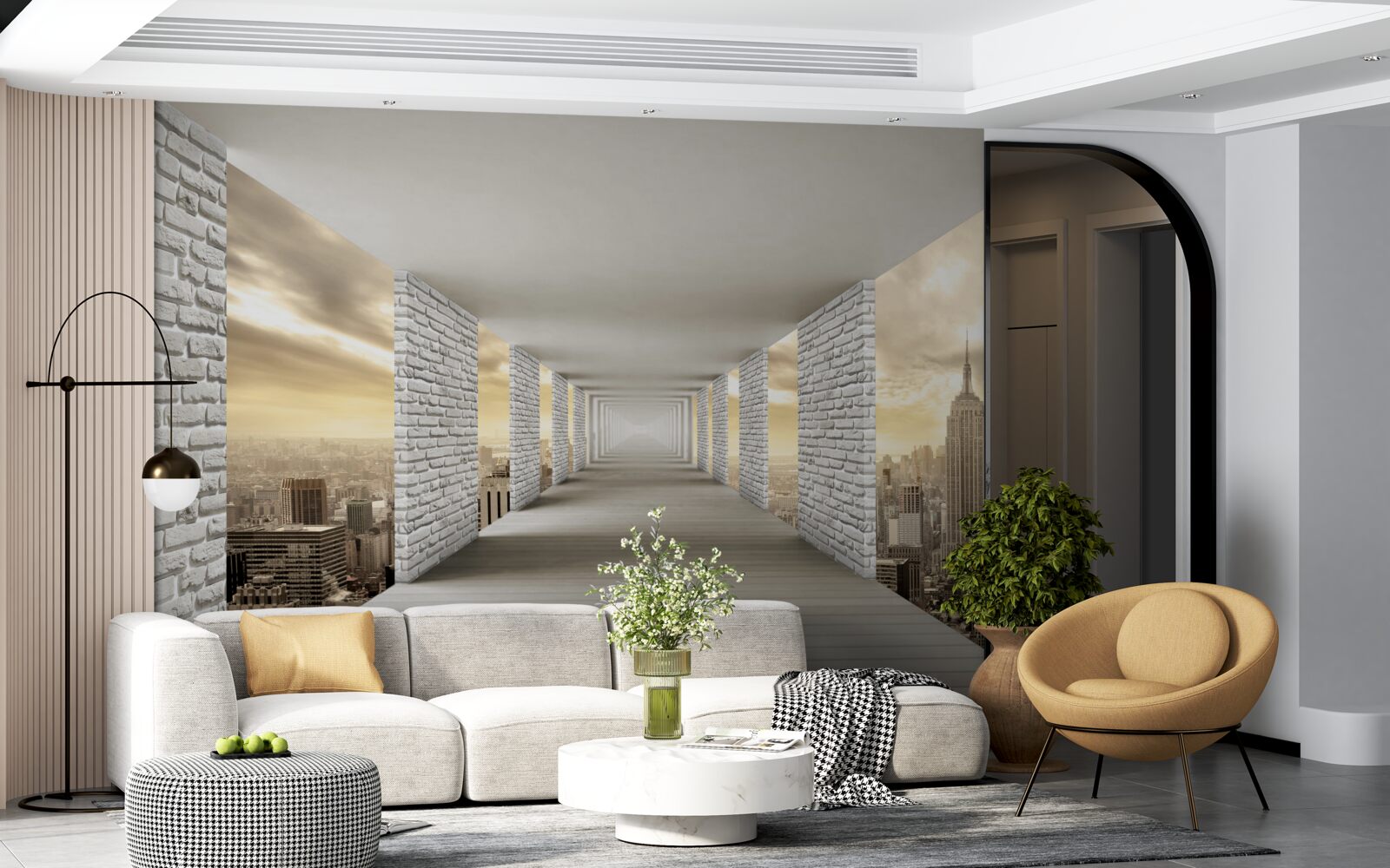 Fototapeta niekończący się tunel wiszący nad miastem