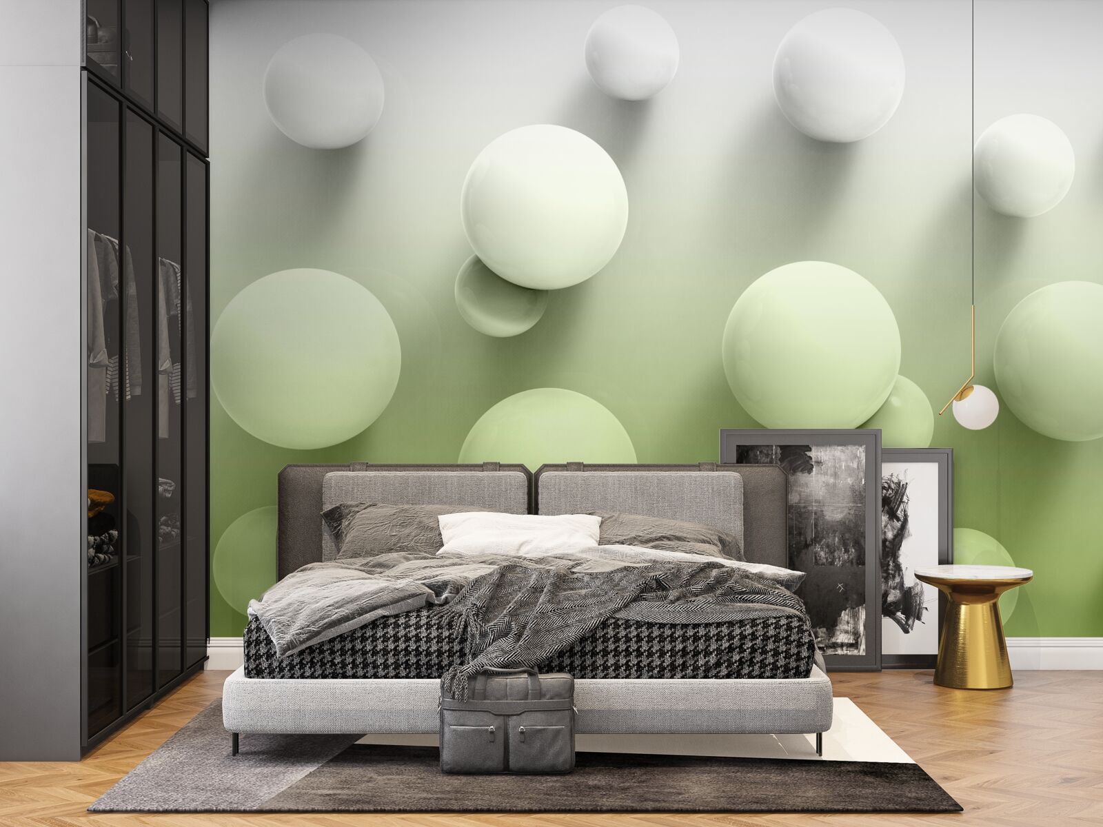 Fototapeta gradientowe pływające białe kulki