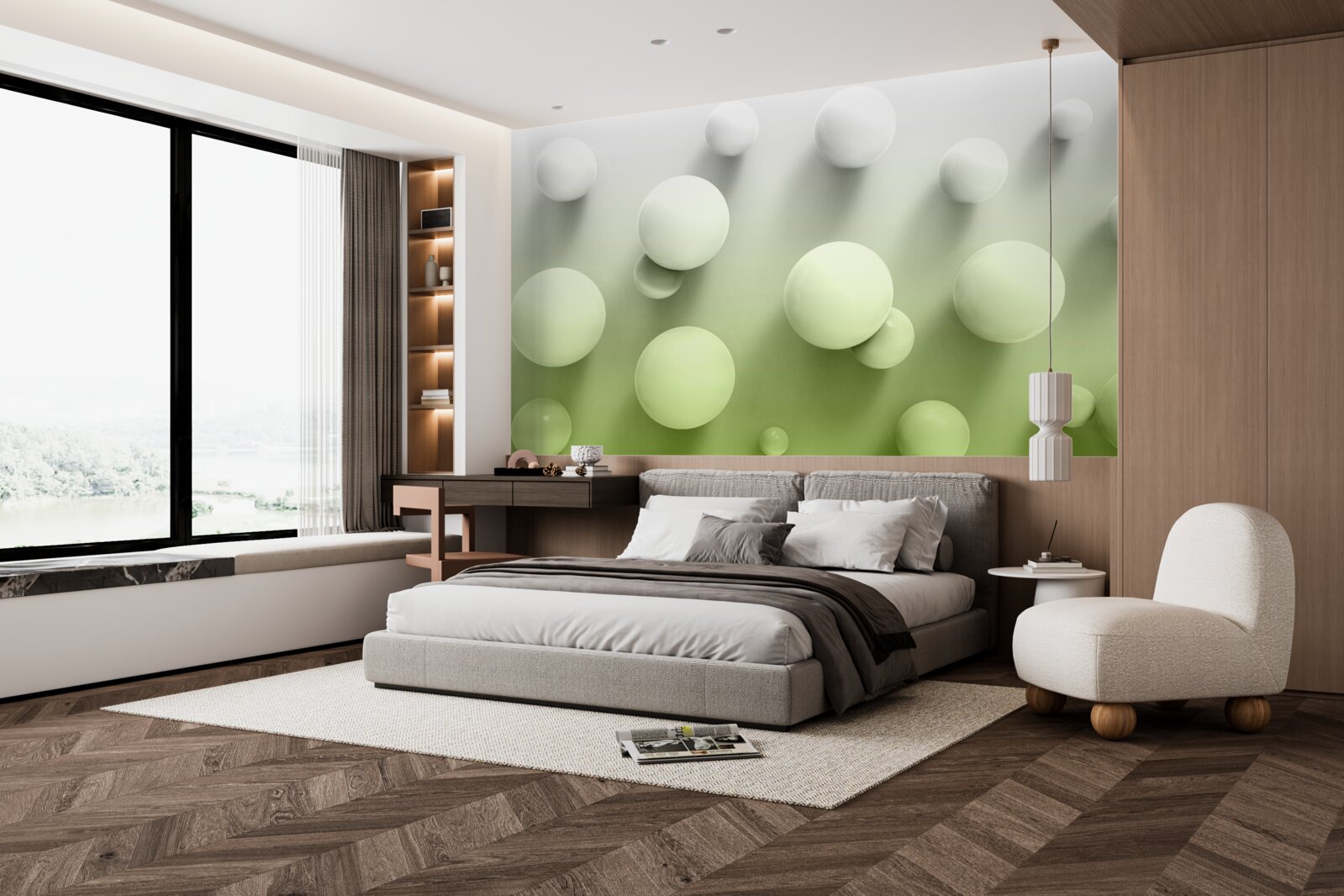 Fototapeta gradientowe pływające białe kulki