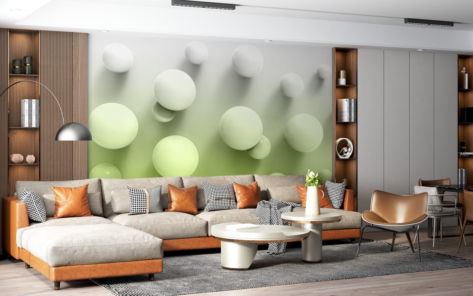 Fototapeta gradientowe pływające białe kulki