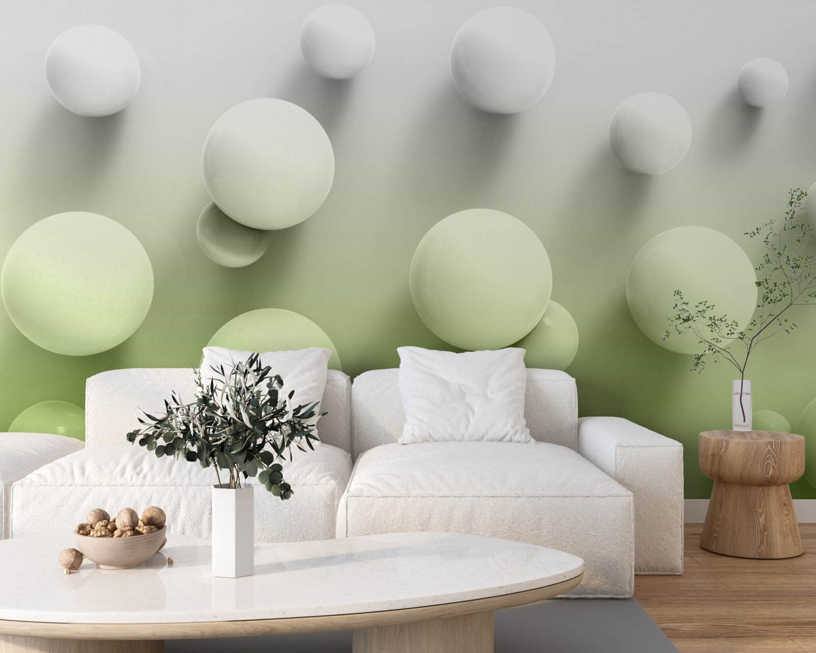 Fototapeta gradientowe pływające białe kulki