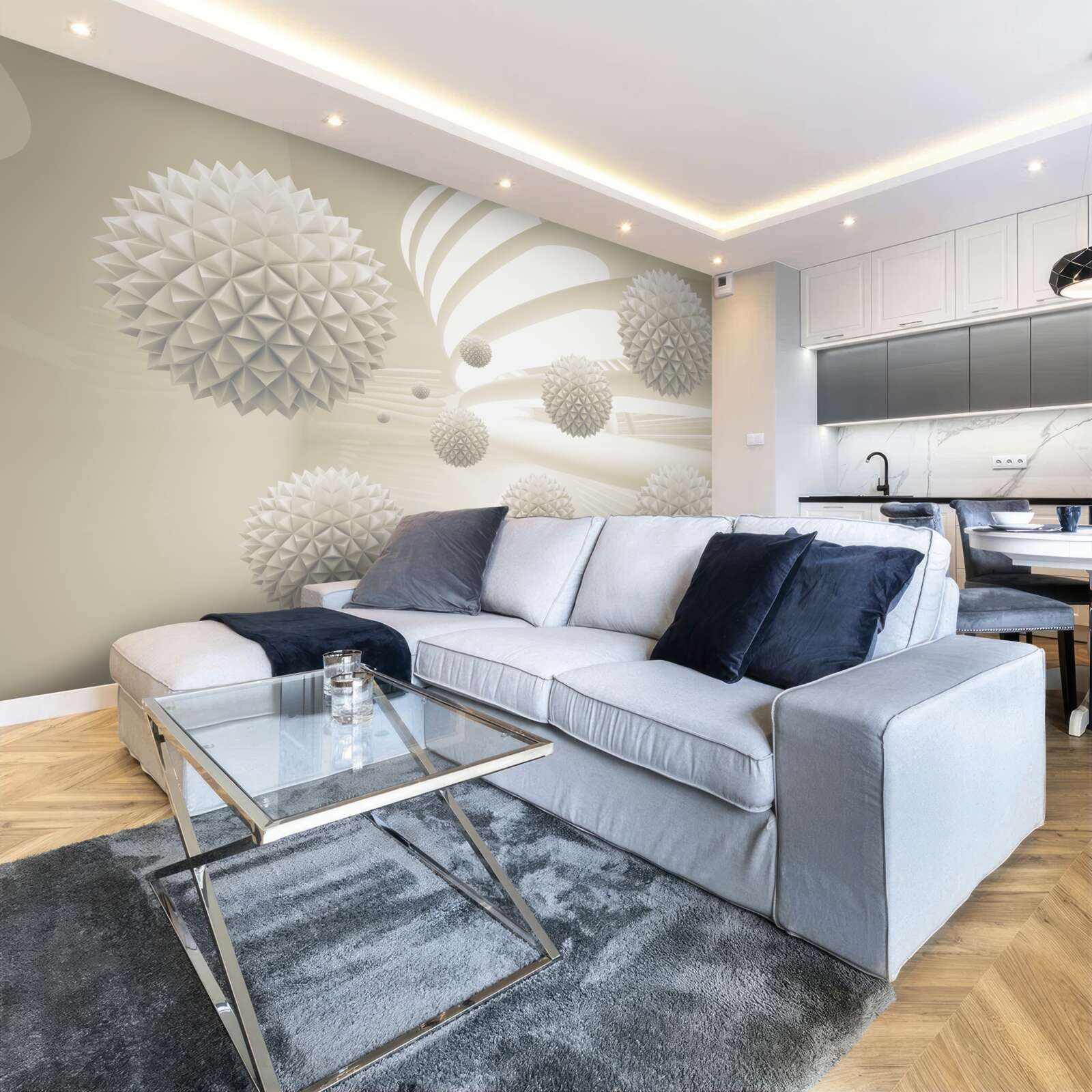 Fototapeta perspektywa świecących kulek unoszących się w powietrzu