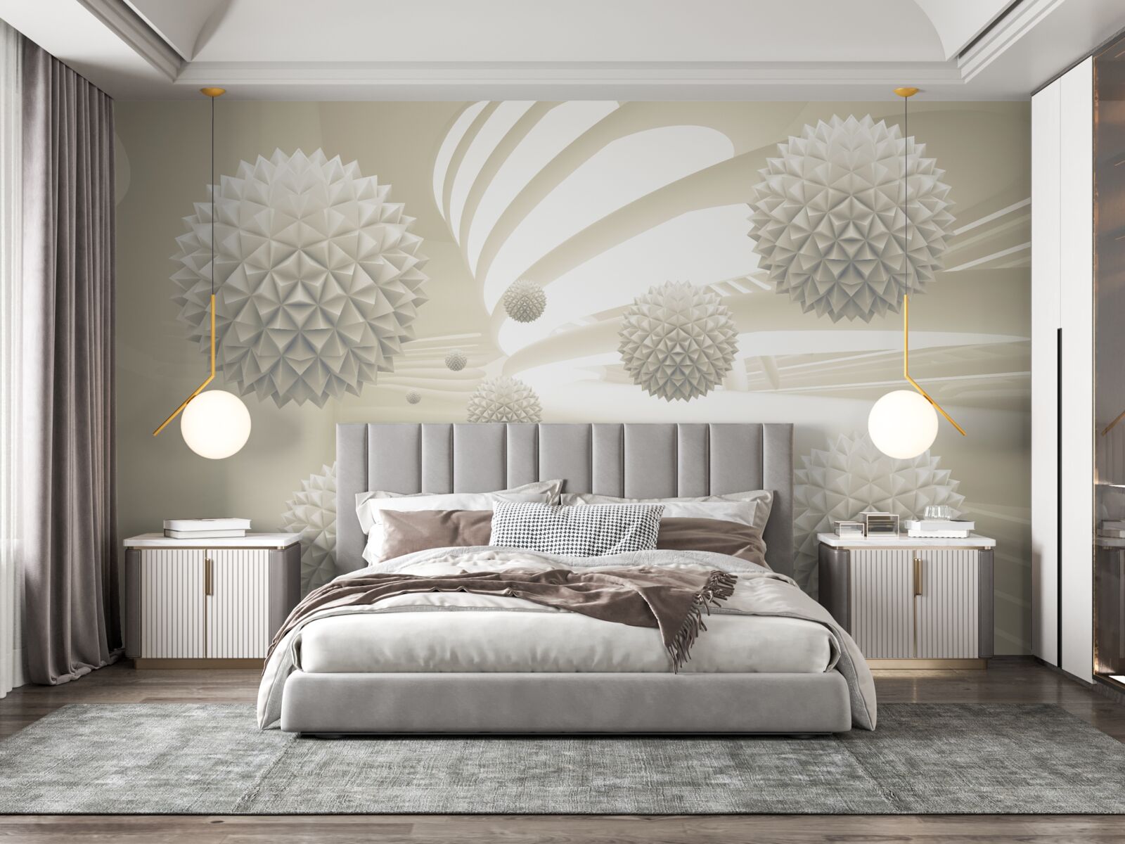 Fototapeta perspektywa świecących kulek unoszących się w powietrzu