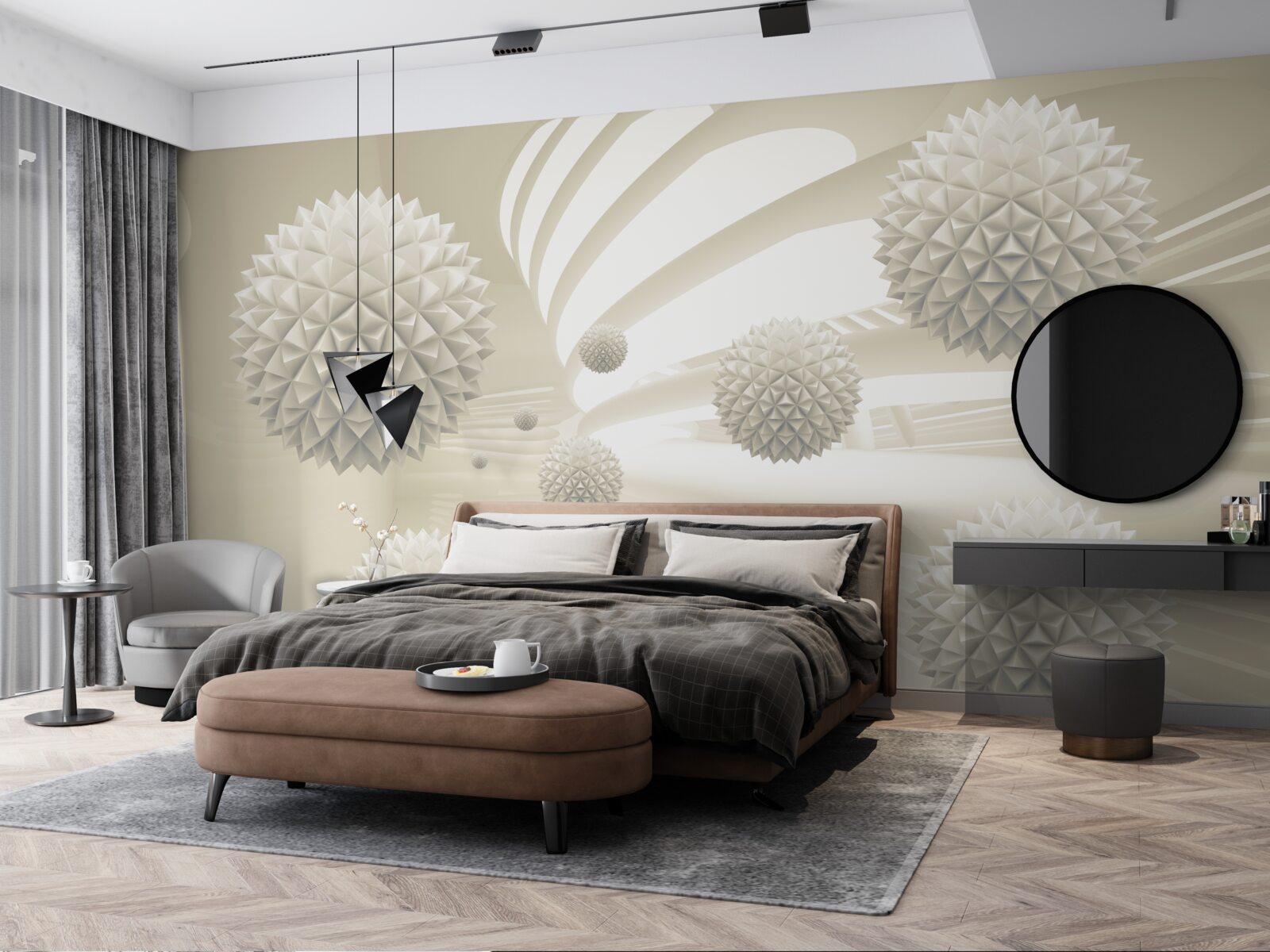 Fototapeta perspektywa świecących kulek unoszących się w powietrzu