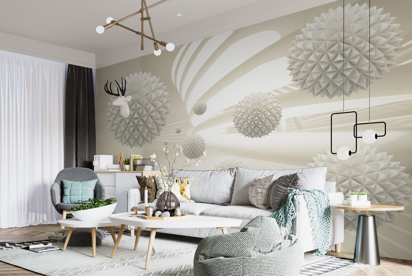 Fototapeta perspektywa świecących kulek unoszących się w powietrzu