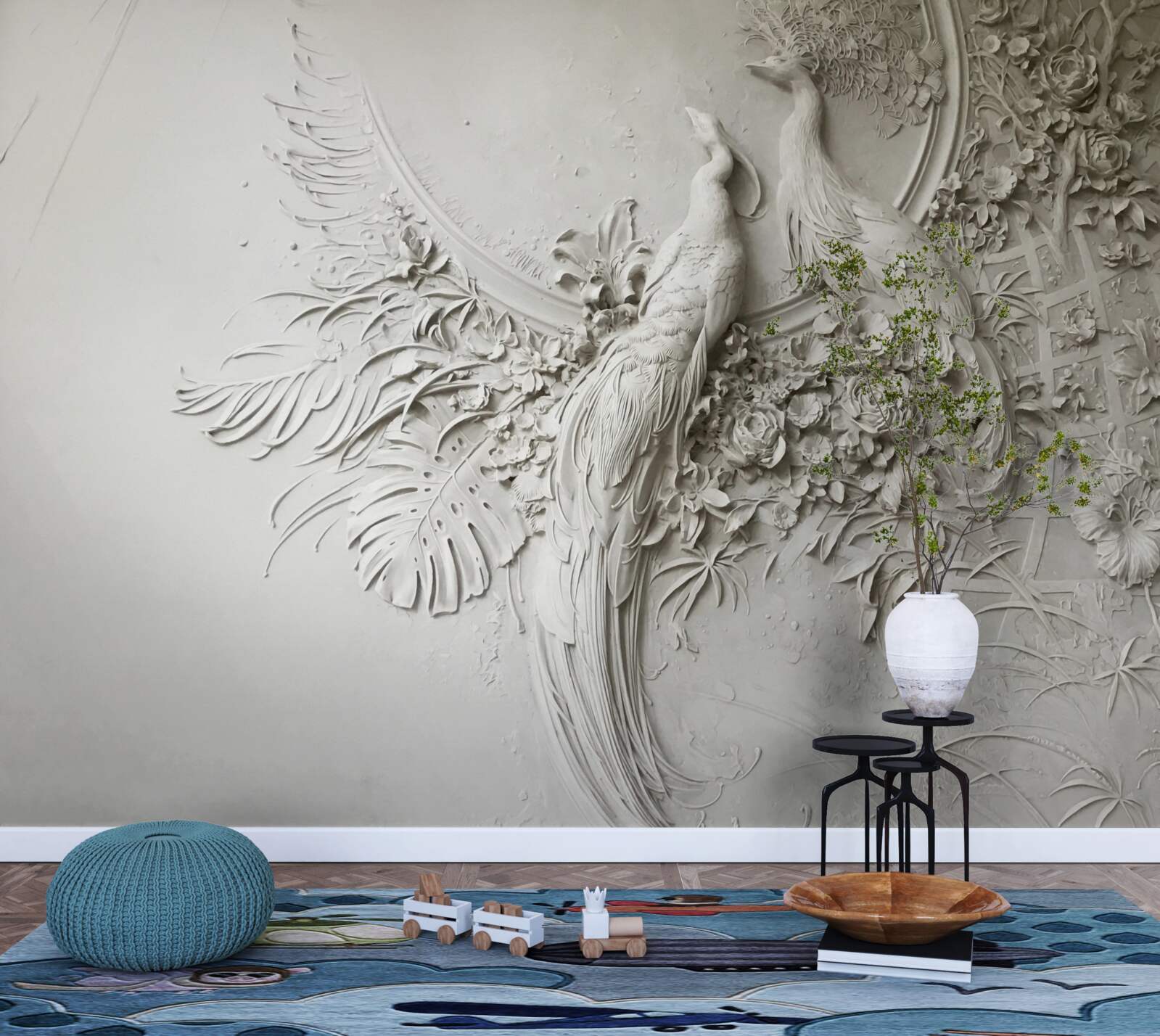 Fototapeta rodzina pawi na drzewie w pełnym rozkwicie