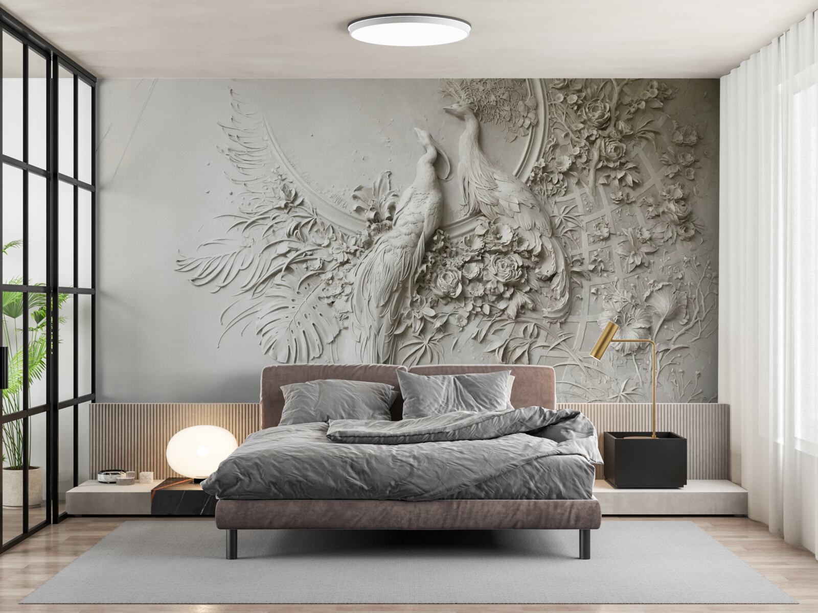 Fototapeta rodzina pawi na drzewie w pełnym rozkwicie