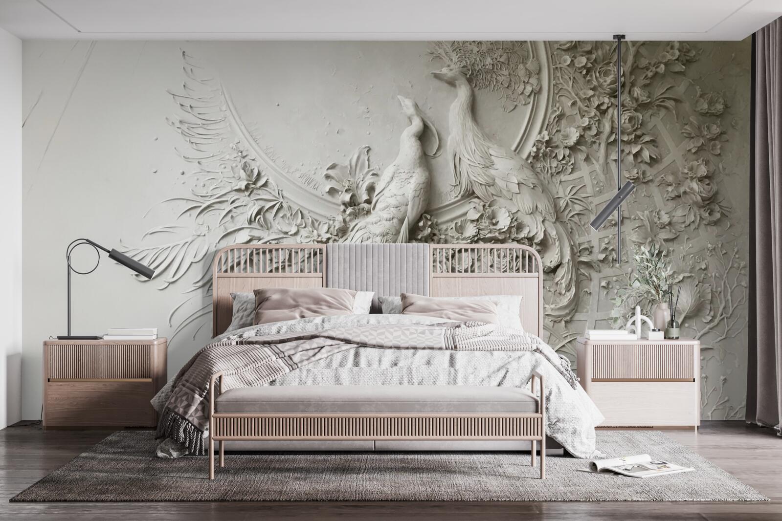 Fototapeta rodzina pawi na drzewie w pełnym rozkwicie