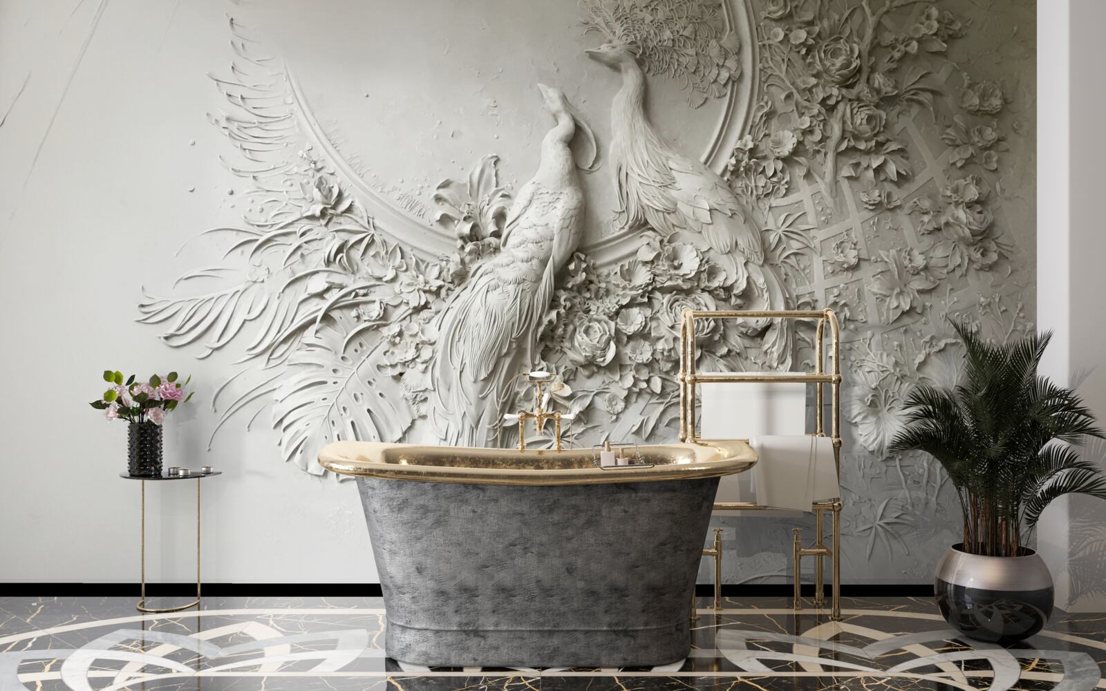 Fototapeta rodzina pawi na drzewie w pełnym rozkwicie