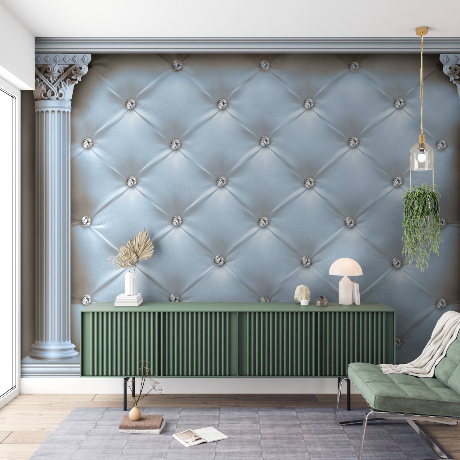 Fototapeta Łuk ozdobiony jest niebieską tkaniną tapicerską