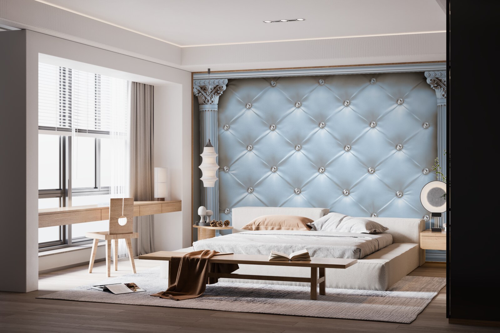 Fototapeta Łuk ozdobiony jest niebieską tkaniną tapicerską