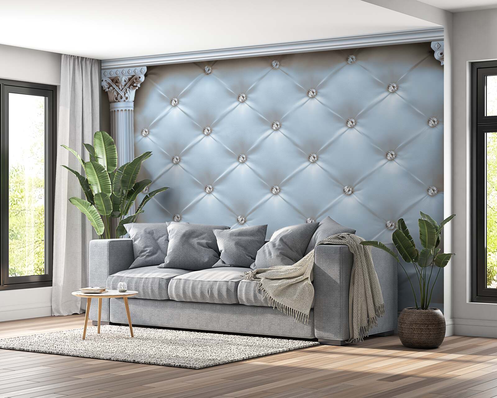 Fototapeta Łuk ozdobiony jest niebieską tkaniną tapicerską