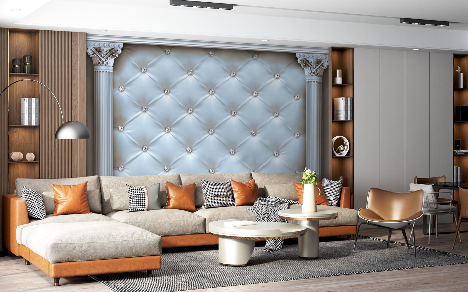 Fototapeta Łuk ozdobiony jest niebieską tkaniną tapicerską