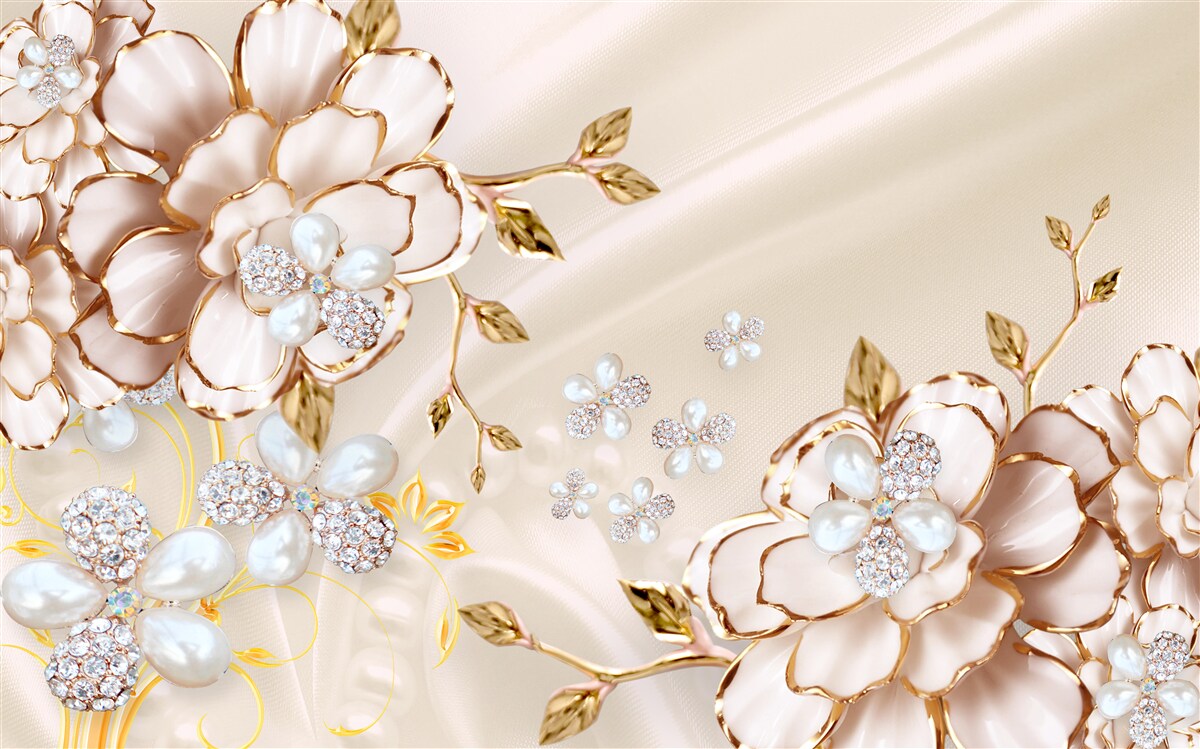 Fototapeta kwiaty ze złotym diamentowym brokatem