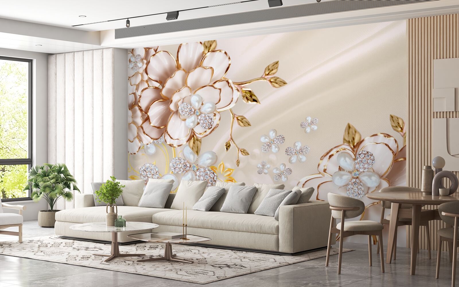 Fototapeta kwiaty ze złotym diamentowym brokatem