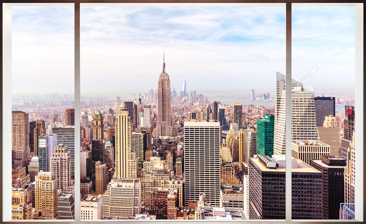 Fototapeta z okna panoramiczny widok na miasto