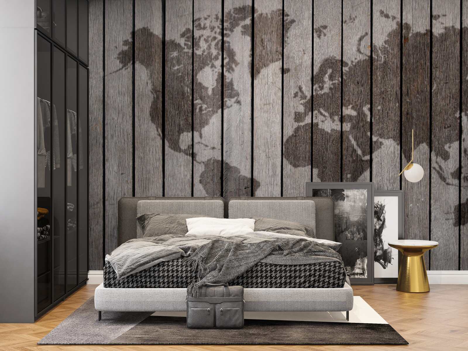 Fototapeta mapa świata na drewnianych deskach