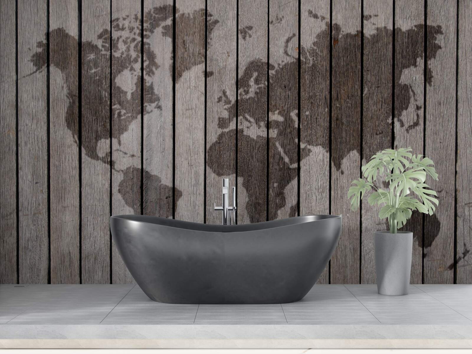 Fototapeta mapa świata na drewnianych deskach