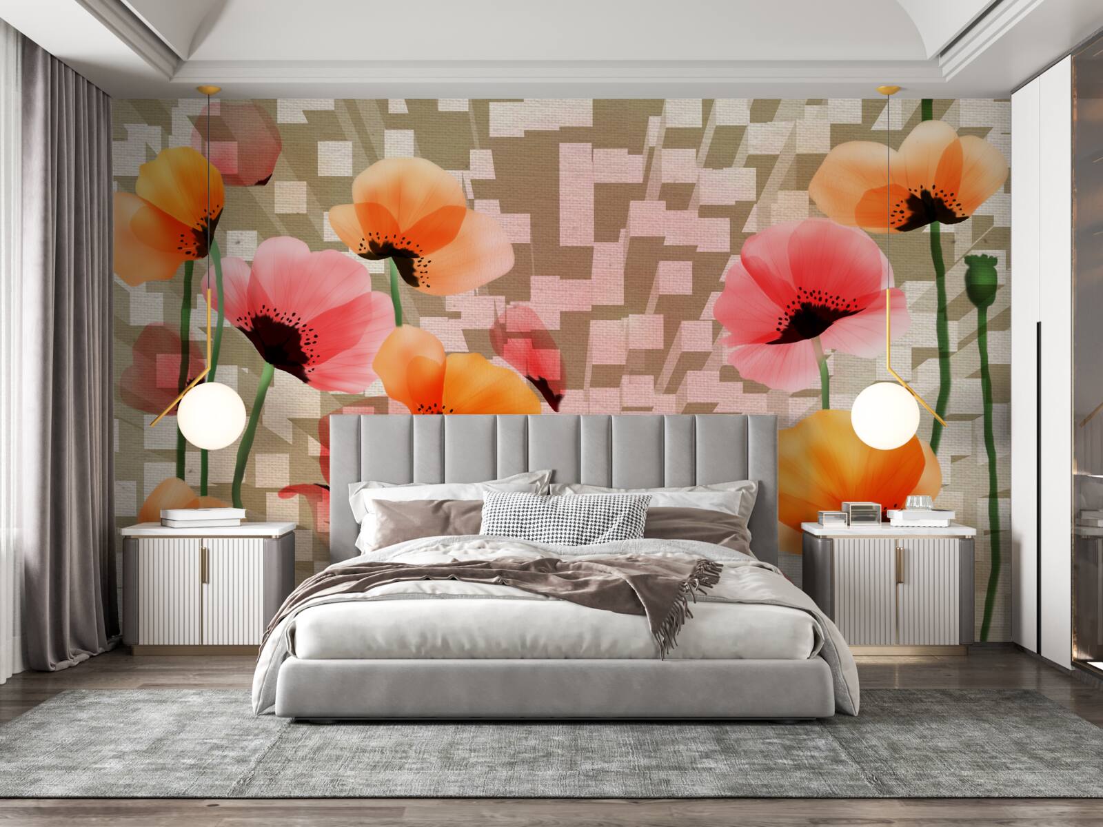 Fototapeta zestaw różowych i brzoskwiniowych maków