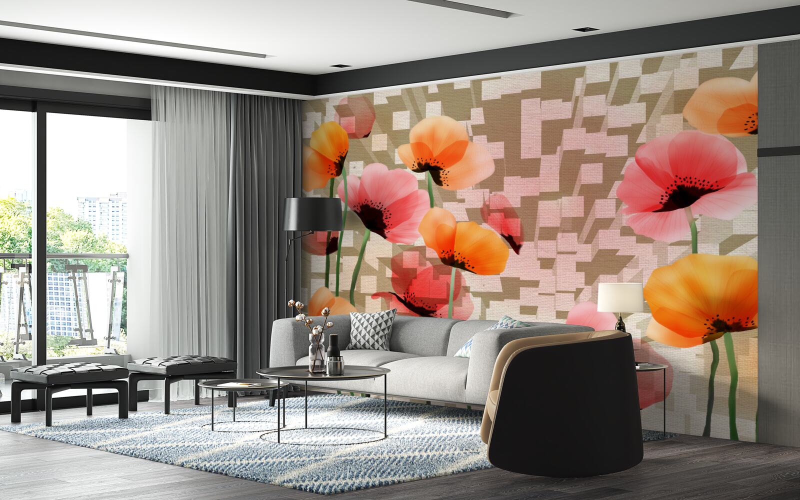 Fototapeta zestaw różowych i brzoskwiniowych maków