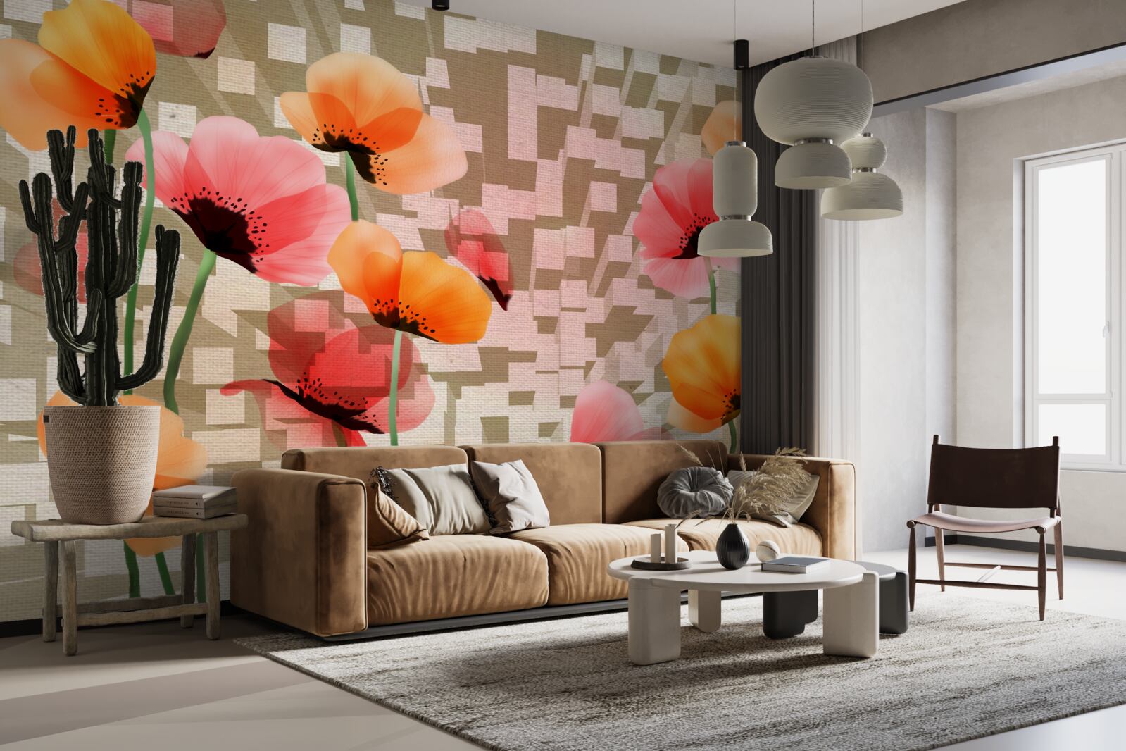 Fototapeta zestaw różowych i brzoskwiniowych maków