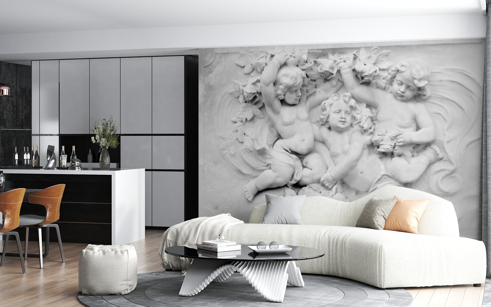 Fototapeta płaskorzeźba jest polem gry dla aniołów