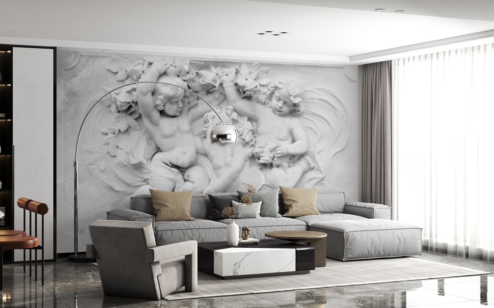 Fototapeta płaskorzeźba jest polem gry dla aniołów