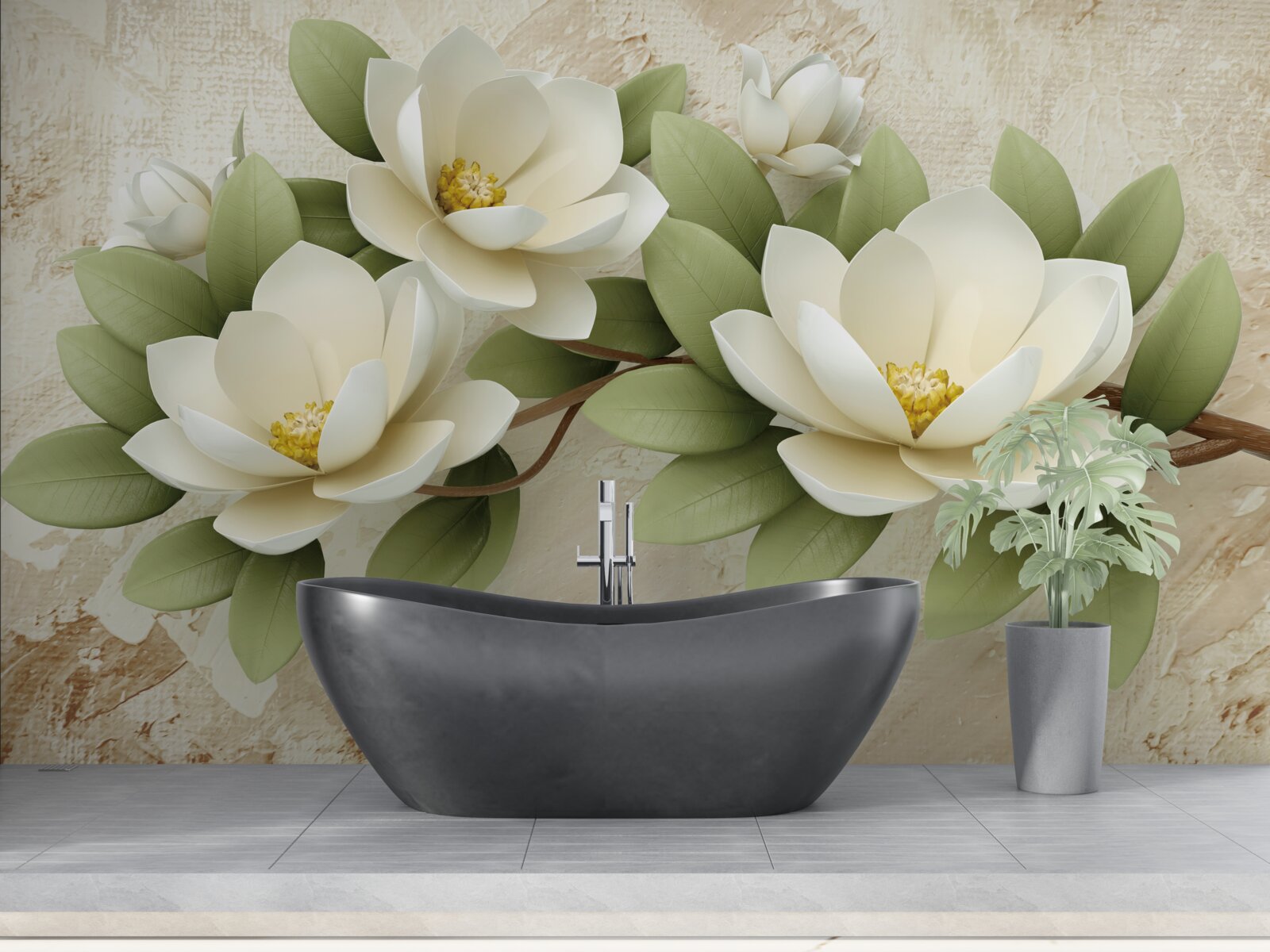 Fototapeta trzy duże śnieżnobiałe lotosy