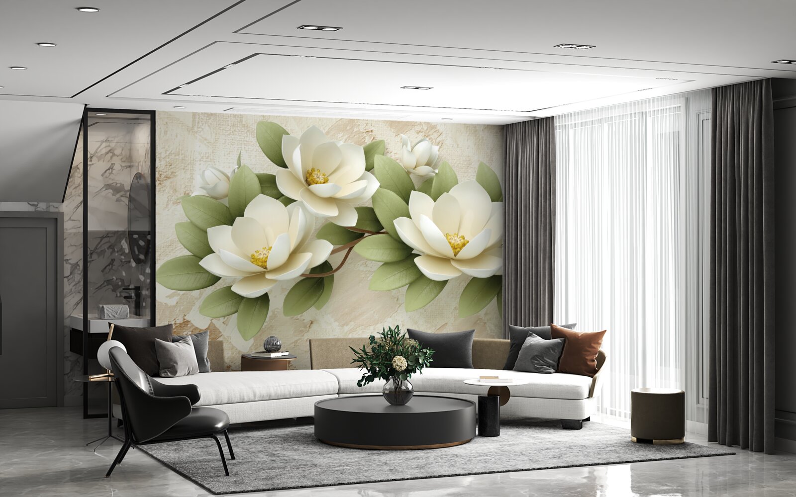 Fototapeta trzy duże śnieżnobiałe lotosy