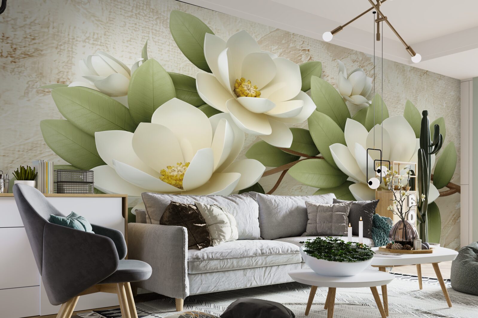 Fototapeta trzy duże śnieżnobiałe lotosy