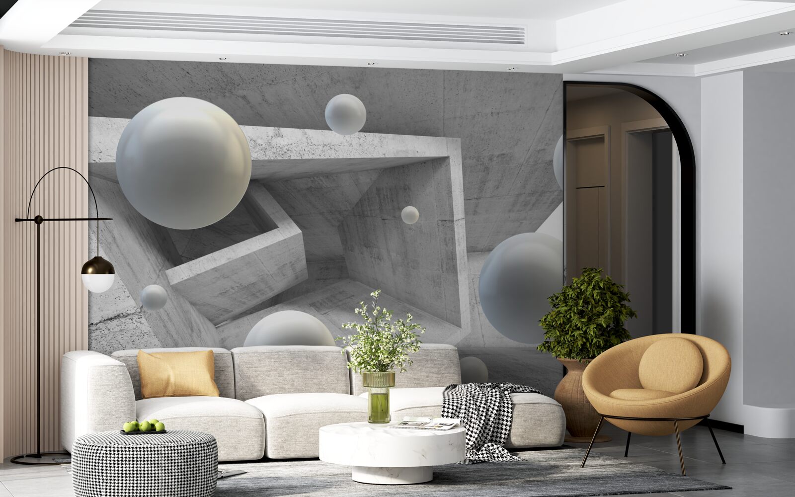 Fototapeta tunel o kształcie geometrycznym i obiekty kuliste