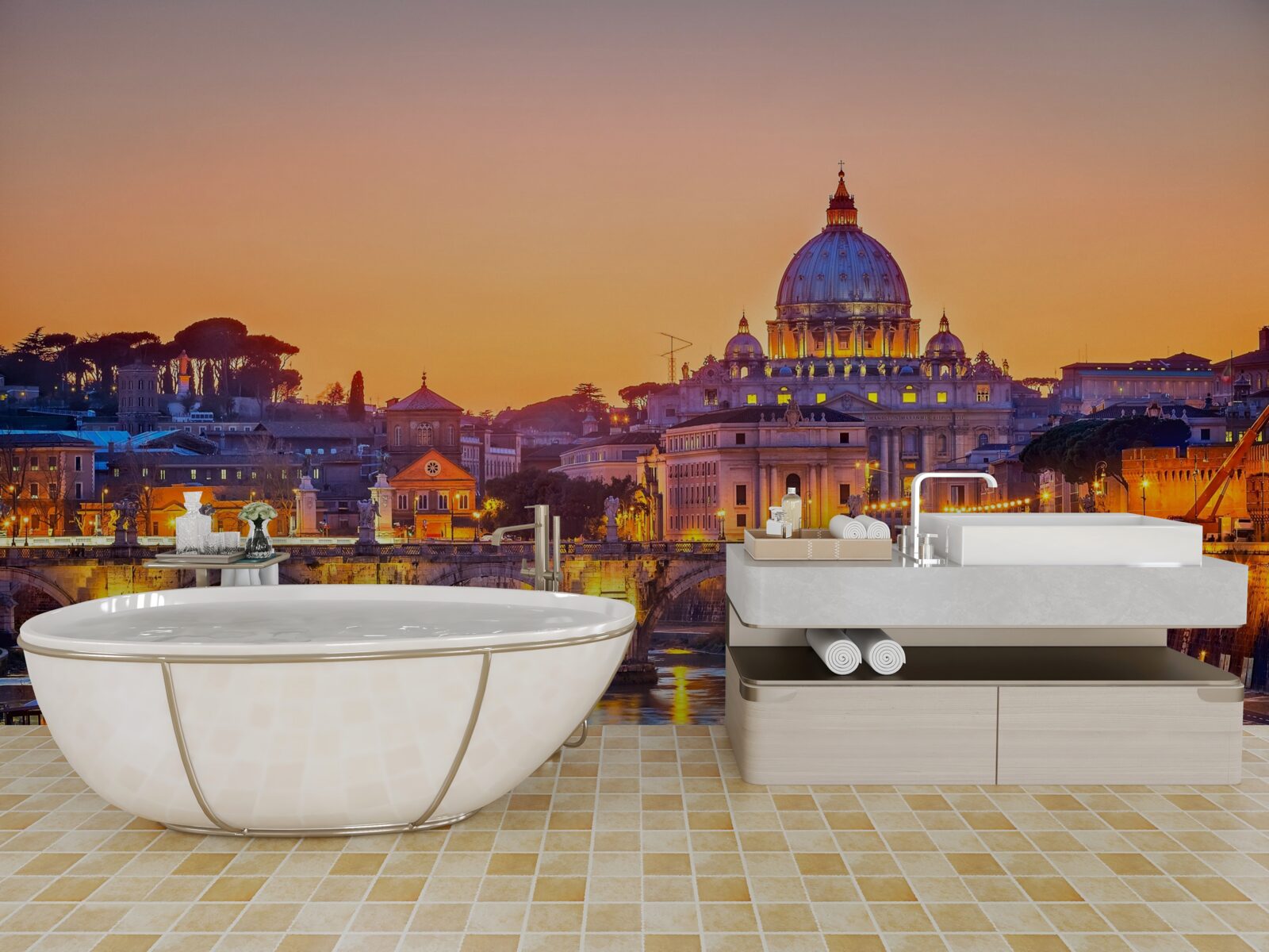 Fototapeta widok na katedrę rzymską pod wieczornymi światłami