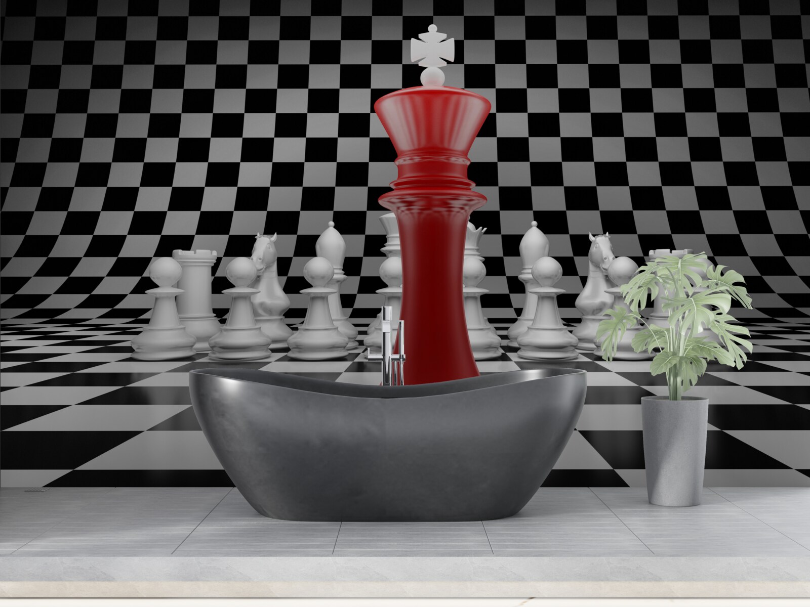 Fototapeta królowa szachownicy w kolorze czerwonym