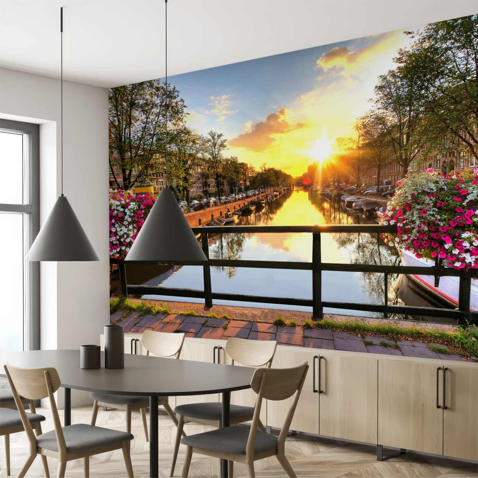 Fototapeta serce amsterdamu spowija zachód słońca