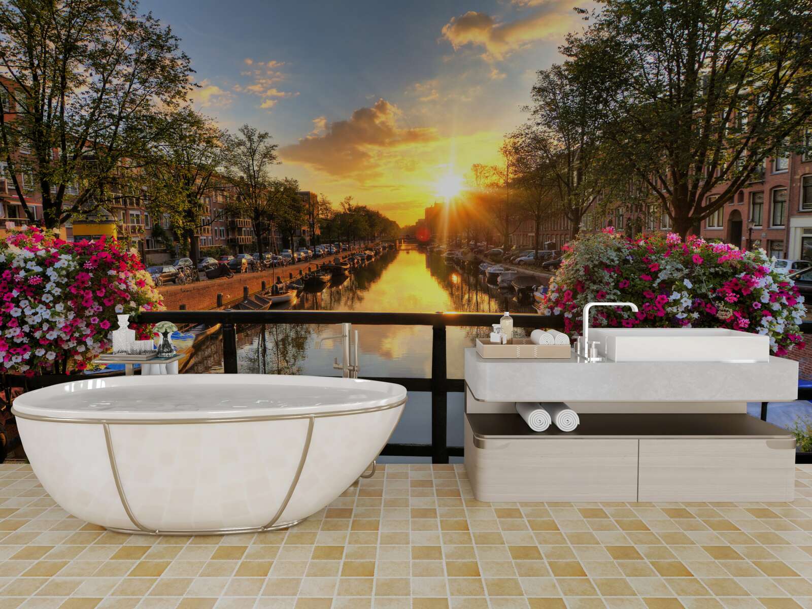 Fototapeta oglądanie zachodu słońca z mostu w amsterdamie