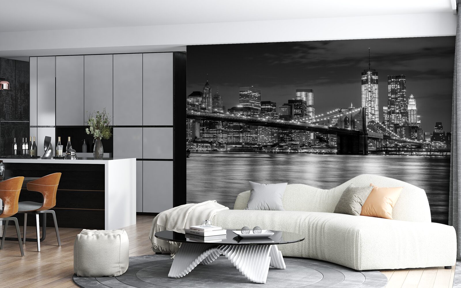 Fototapeta panorama mostu brooklyńskiego w czerni i bieli