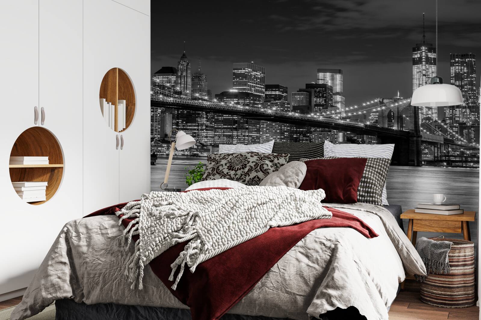 Fototapeta panorama mostu brooklyńskiego w czerni i bieli