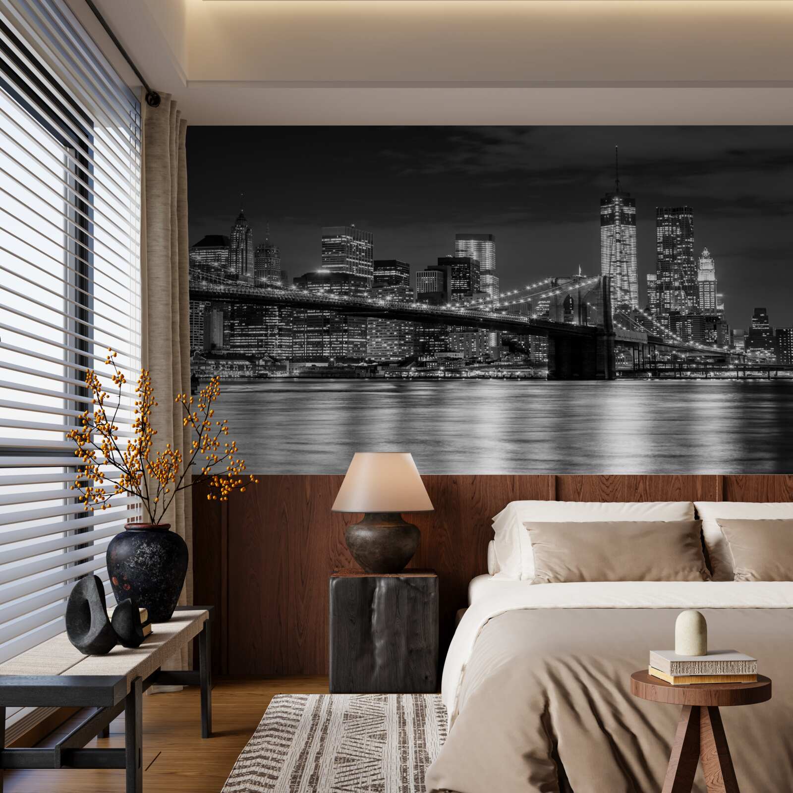 Fototapeta panorama mostu brooklyńskiego w czerni i bieli