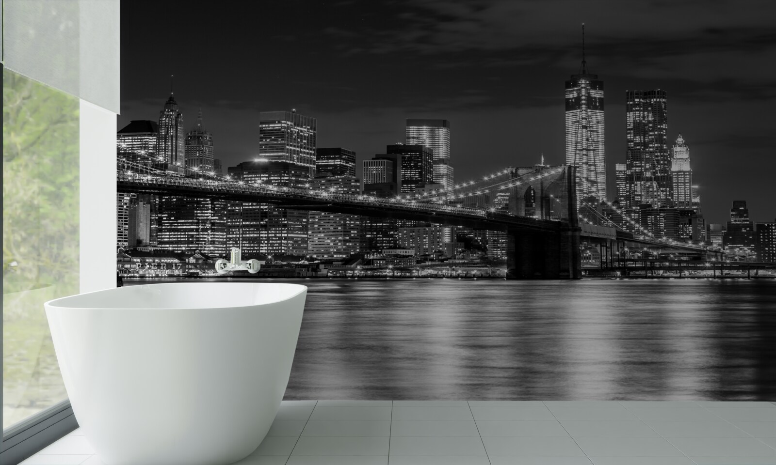 Fototapeta panorama mostu brooklyńskiego w czerni i bieli