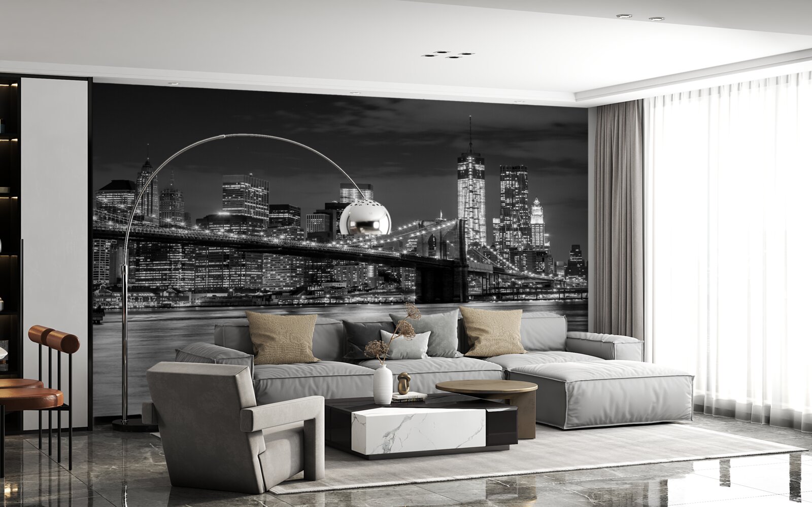 Fototapeta panorama mostu brooklyńskiego w czerni i bieli