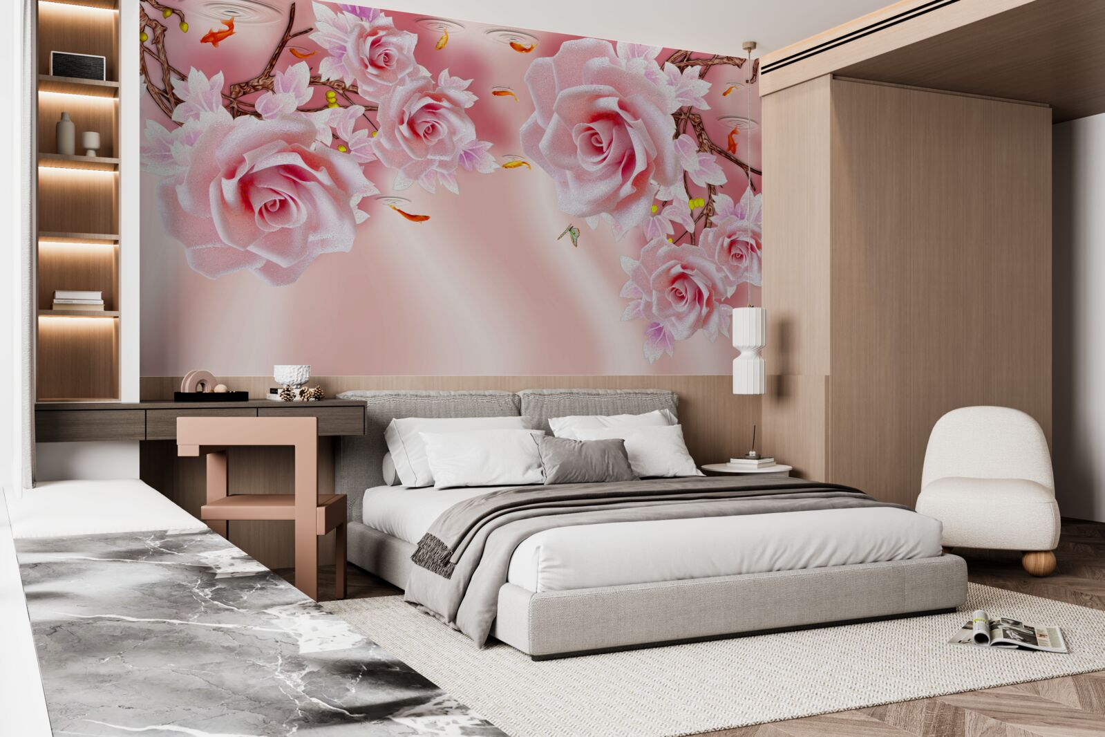 Fototapeta na gałęziach kwitną pąki delikatnych róż