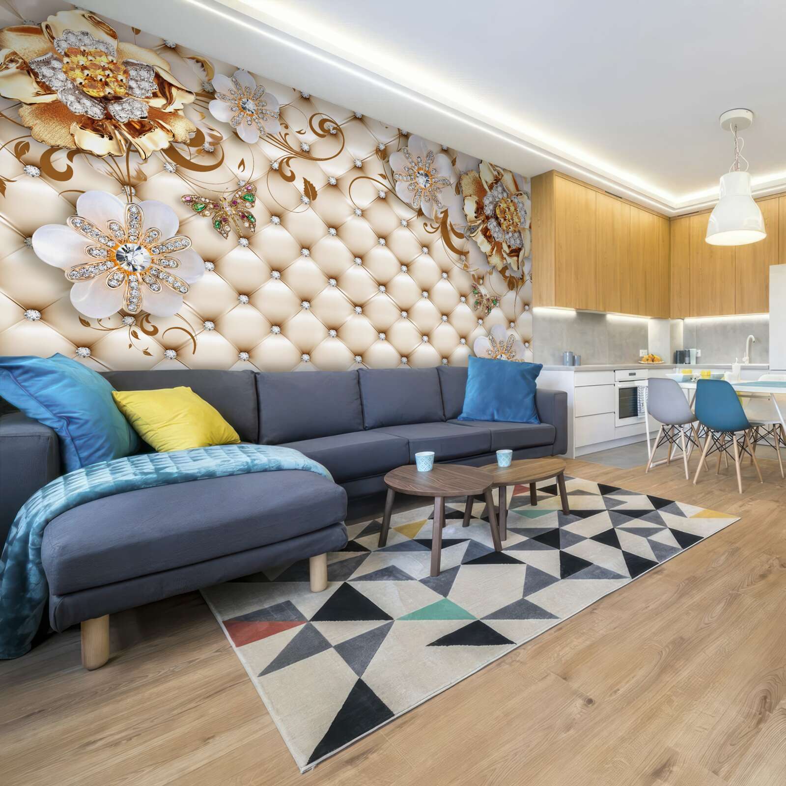 Fototapeta kwiaty o pięciu płatkach zanurzone w złocie